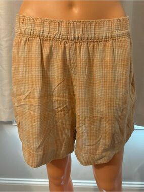 Great Patagonia size L orange blue plaid Garden Island pull on shorts women new